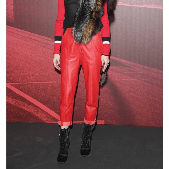 $1,159 Tommy Hilfiger Red Leather Ankle Trousers - Picture 4 of 8